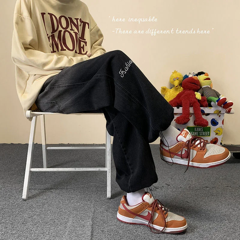 INXYZ Spring Autumn Super Hot Trend Men's Straight Wide Leg Pants Solid Color Letter Printed Casual Jeans Women's Trousers | Мужская