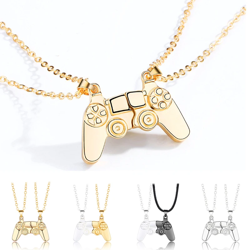 

2PC Alloy Gamepad Joystick Lovers Necklace Cute Magnet Stone Game Machine Couple Necklaces Valentine's Day Choker Jewelry Gifts