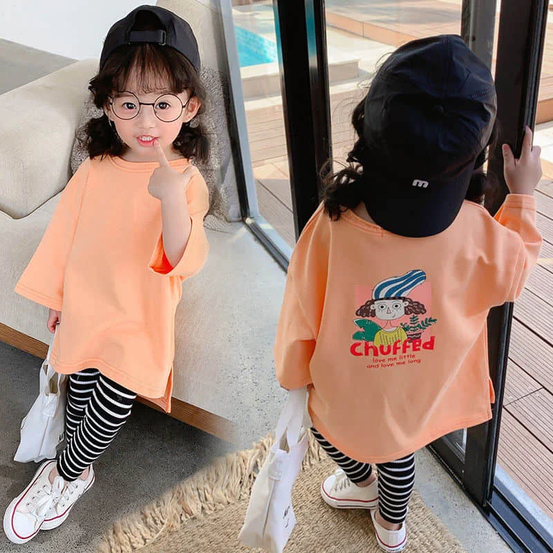 

Children's clothing girls autumn clothing western style mid-length sweater 2020 spring and autumn new loose Korean style t