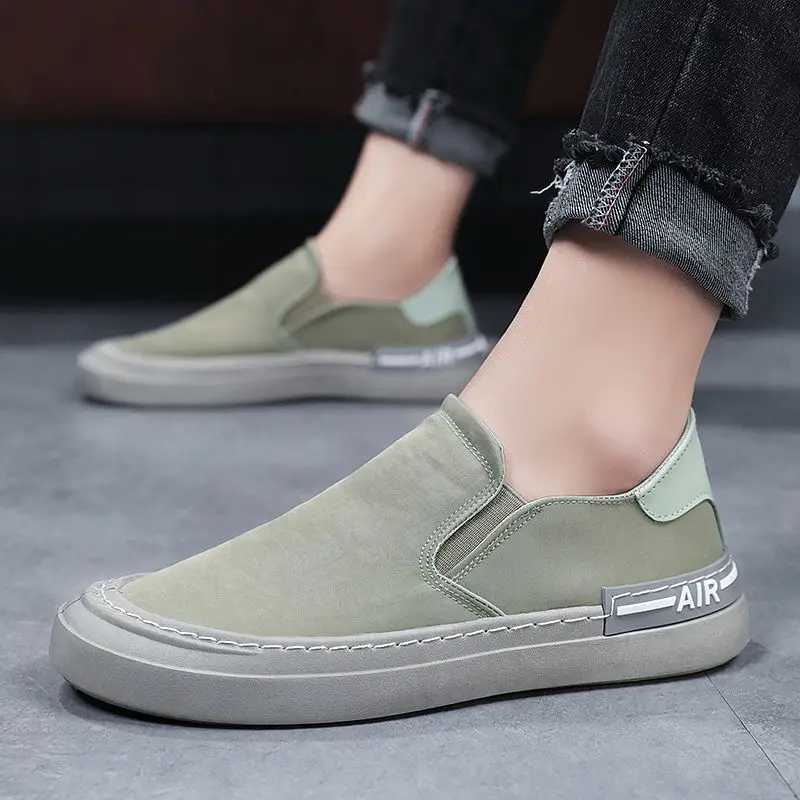 

2021 Men's Classic slip on Green Vulcanized Ice silk canvas Shoes top quality slip on Air skateboarding shoes green sneakers