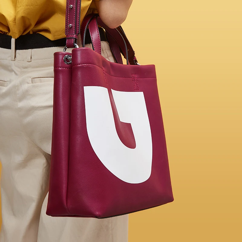 

Fashion Spilt Leather Ladies Handbags Contrast Color European and American Shoulder Bag Large capacity Letter Bucket Bags Female