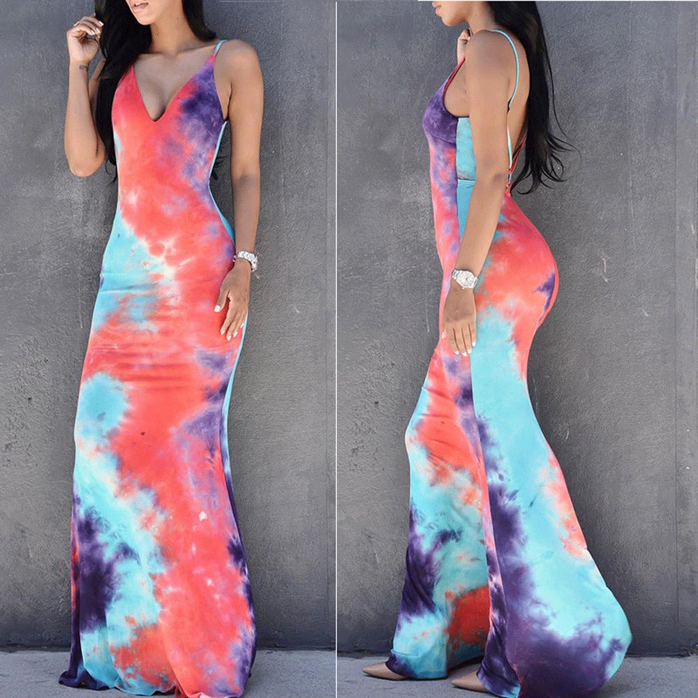 Женское длинное платье в стиле бохо пляжный Сарафан Макси с принтом и завязкой