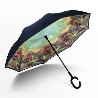7 Ветрозащитный обратный складной двойной слой перевернутый Chuva зонтик Женский Для xiaomi самостоящий защита от дождя c-крюк руки для автомобиля - Цвет: 7