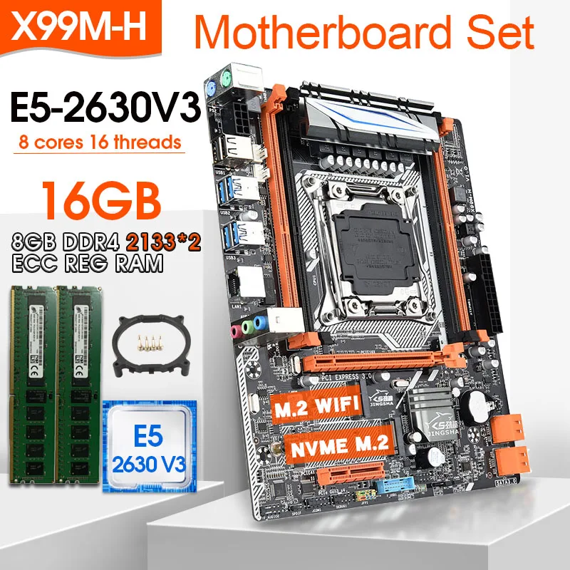 Online JINGSHA X99 DDR4 DIMM Motherboard Set Mit Xeon E5 2630 V3 LGA2011-3 CPU 2*8GB = 16GB PC4 RAM 2133MHz DDR4 Speicher REG ECC RAM