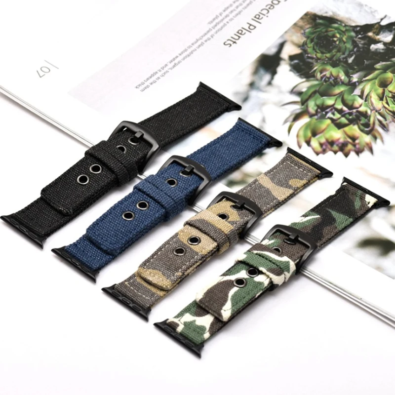 Ремешок нейлоновый спортивный для Apple Watch 4 Band 44 мм 40 Холщовый Камуфляжный браслет