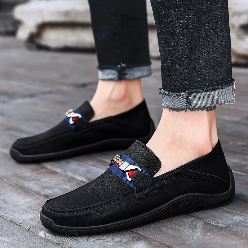 2019 New Men Loafers Leather Soft Flats Shoes High Quality Men's Driving Casual Moccasins Slip-On Oxford Male Size46 | Обувь