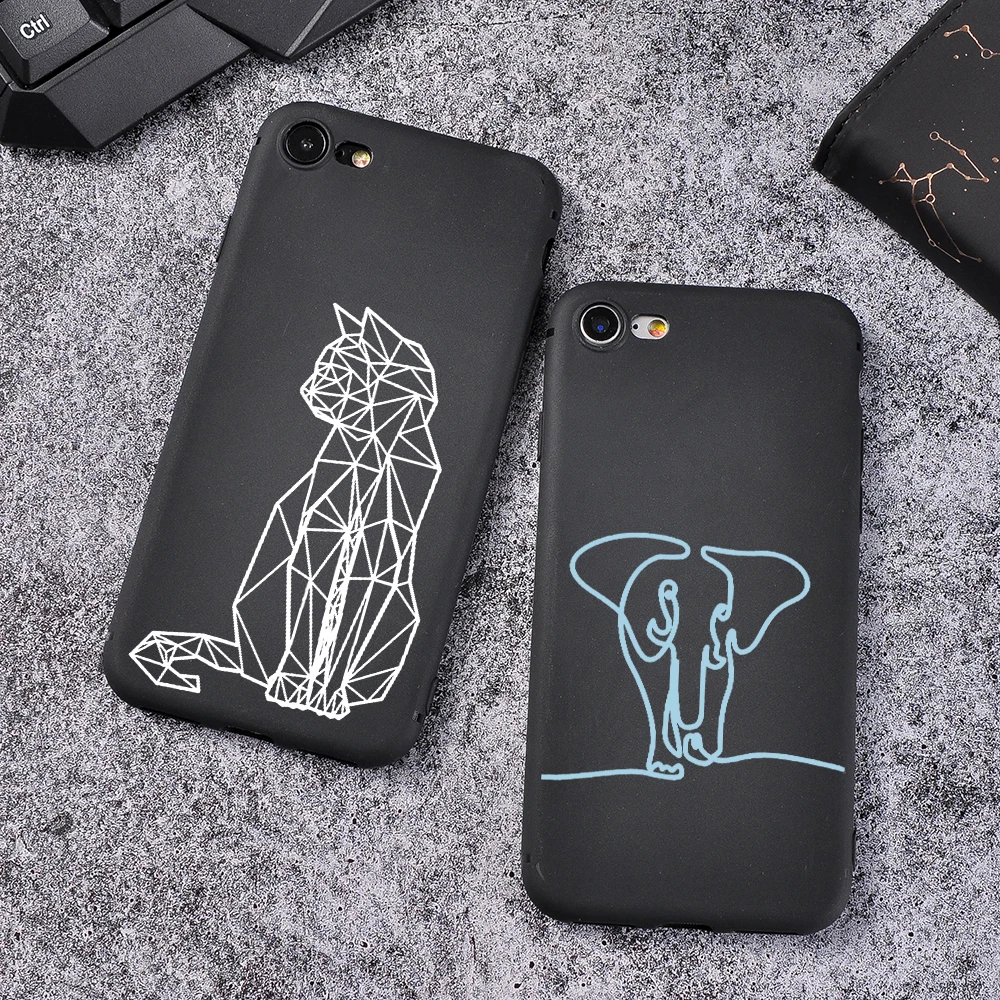 Черный и белый чехол для телефона с абстрактными кошками розами iphone 7 8 6 6s 11 Pro