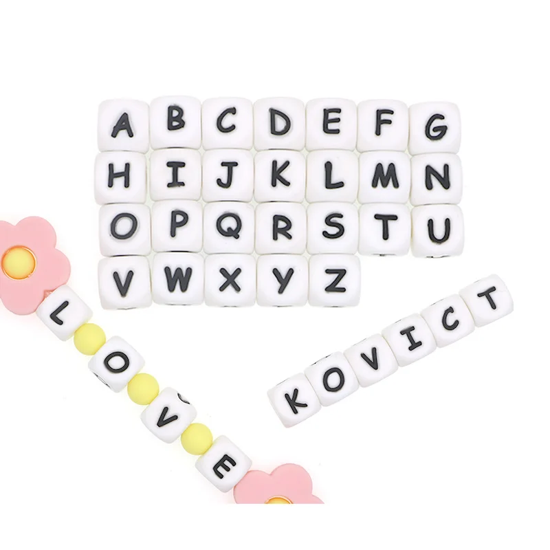 Sunrony-Cuentas de letras de silicona para mordedores de beb&eacute;, abalorios para nombre personalizado, cuentas de alfabeto para masticar roedores, 10mm, 10 Uds.-0