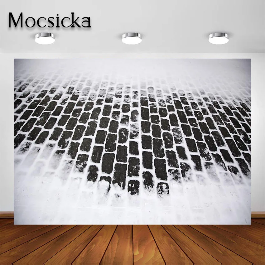 

Mocsicka Winter Snow Stone Road Photo Background Decoration Christmas Snow Floor Backdrops for Photography Photoshoot Studio