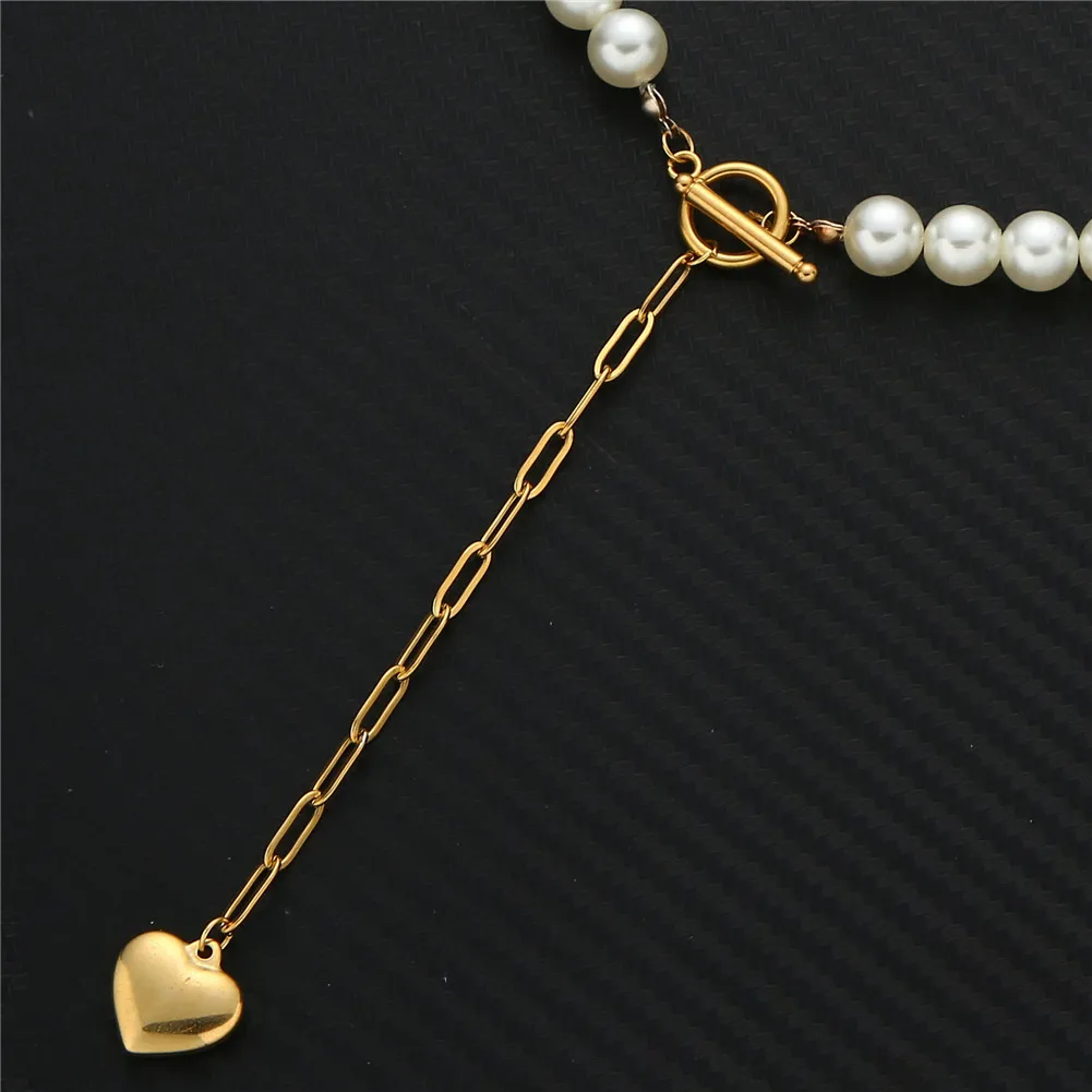 MinaMaMa новый стиль нержавеющая сталь Fuax Жемчуг Сердце Подвески Ожерелья для женщин