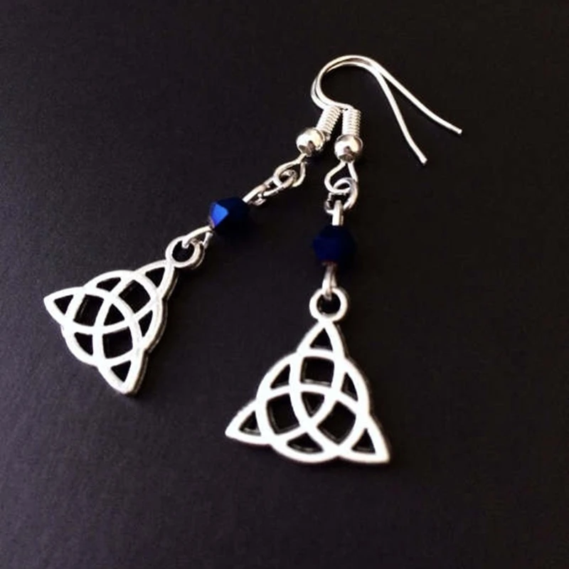 

Triquetra Earrings, Celtic Jewelry, Triquetra Jewelry, Witchy Earrings, Gothic Earrings, Celtic Knot, Blue Bead Earrings