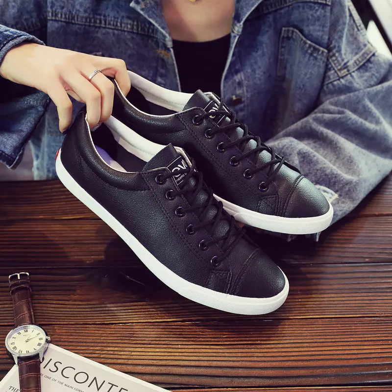

EXCARGO Men Spring Shoes White Sneaker Leather 2020 New Male Vulcanize Sneakers Flats Loafers Black Shoes For Men