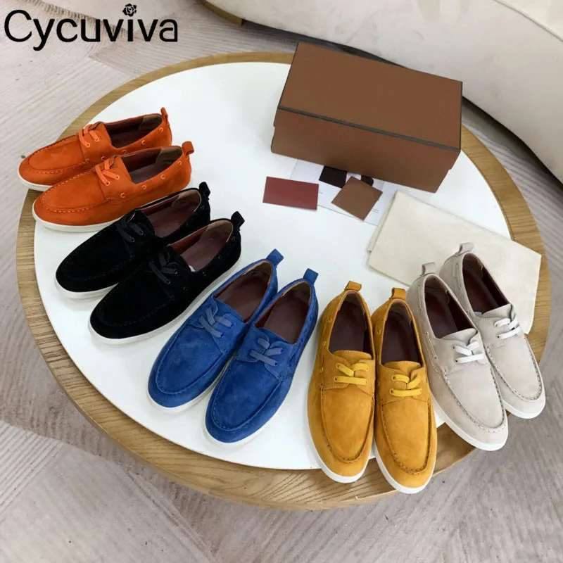 Туфли женские прогулочные дизайнерские замшевые лоферы на шнуровке удобные без