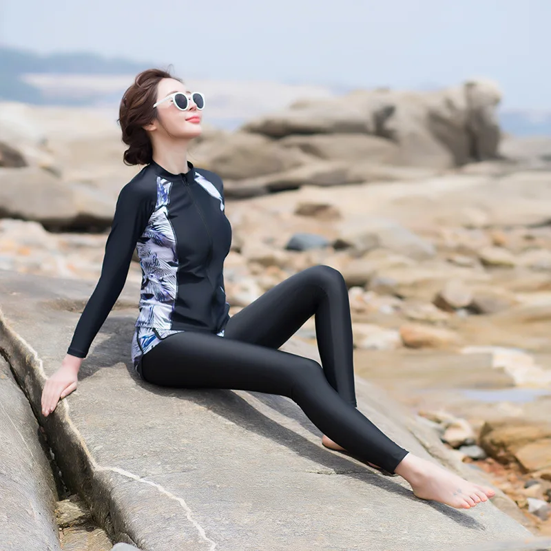 5 шт. в комплекте Женские топы и штаны для плавания с принтом длинным рукавом на