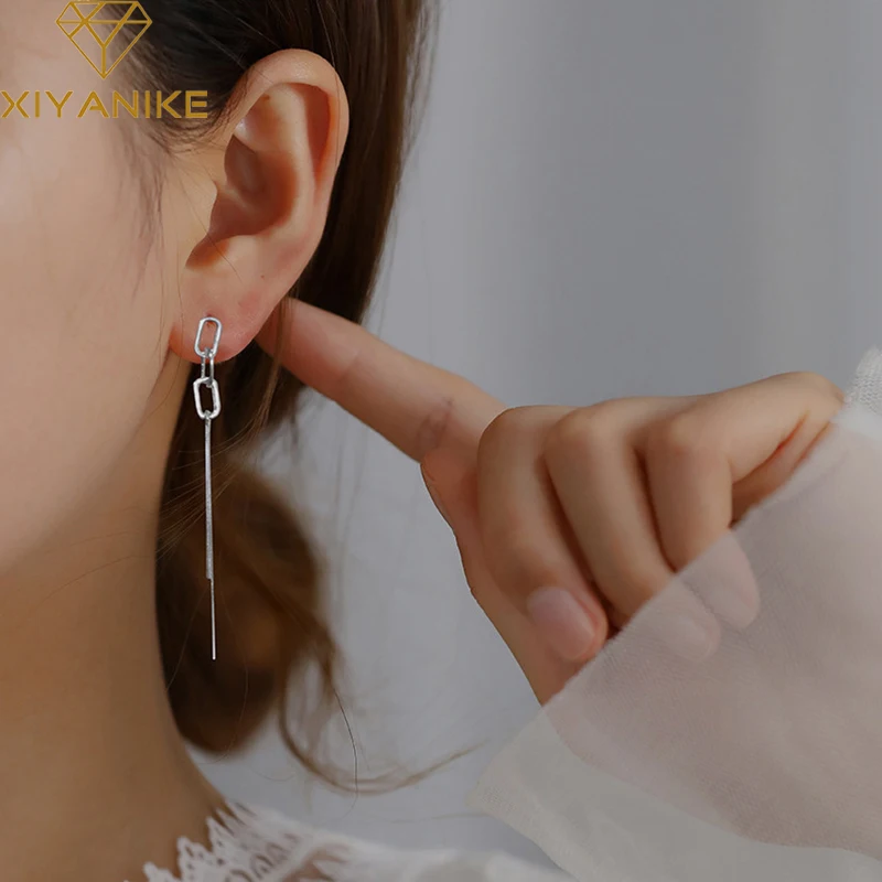 

XIYANIKE 925 Sterling Silver Long Chain Tassel Drop Earrings Women Fashion Wedding Party Charm Focus Gorgeous Handmade Jewelry