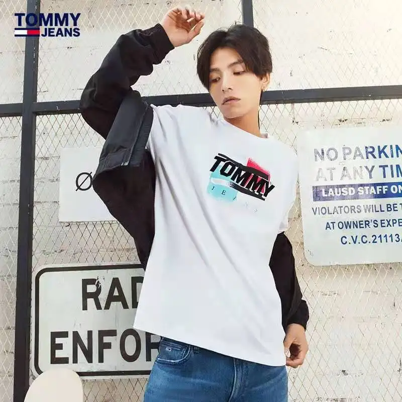 

Tommy Hilfige t shirt 2021 Summer New Fitness casual Streetwear fashion Men's T-shirt 100% Cotton Round Neck Short Sleeve Tops