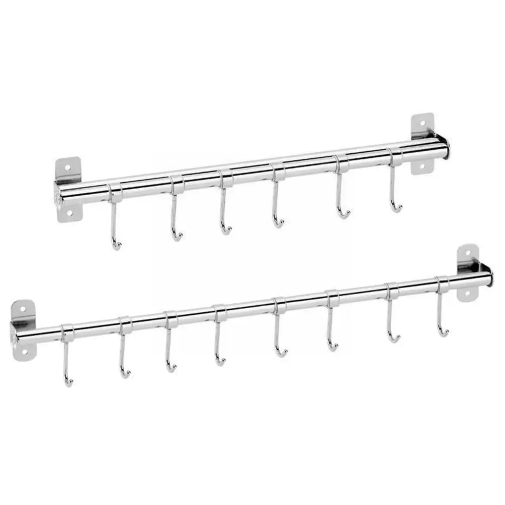 

Wall Mounted Utensil Rack Steel Hanging Kitchen Rail Hooks Detachable With Hanger Organizer N6H0