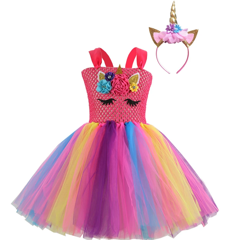Unicorn Costume Dress Girl 2021 Rainbow Birthday Party Gift Princess Tutu Christmas Halloween for Kids Full Sets | Тематическая