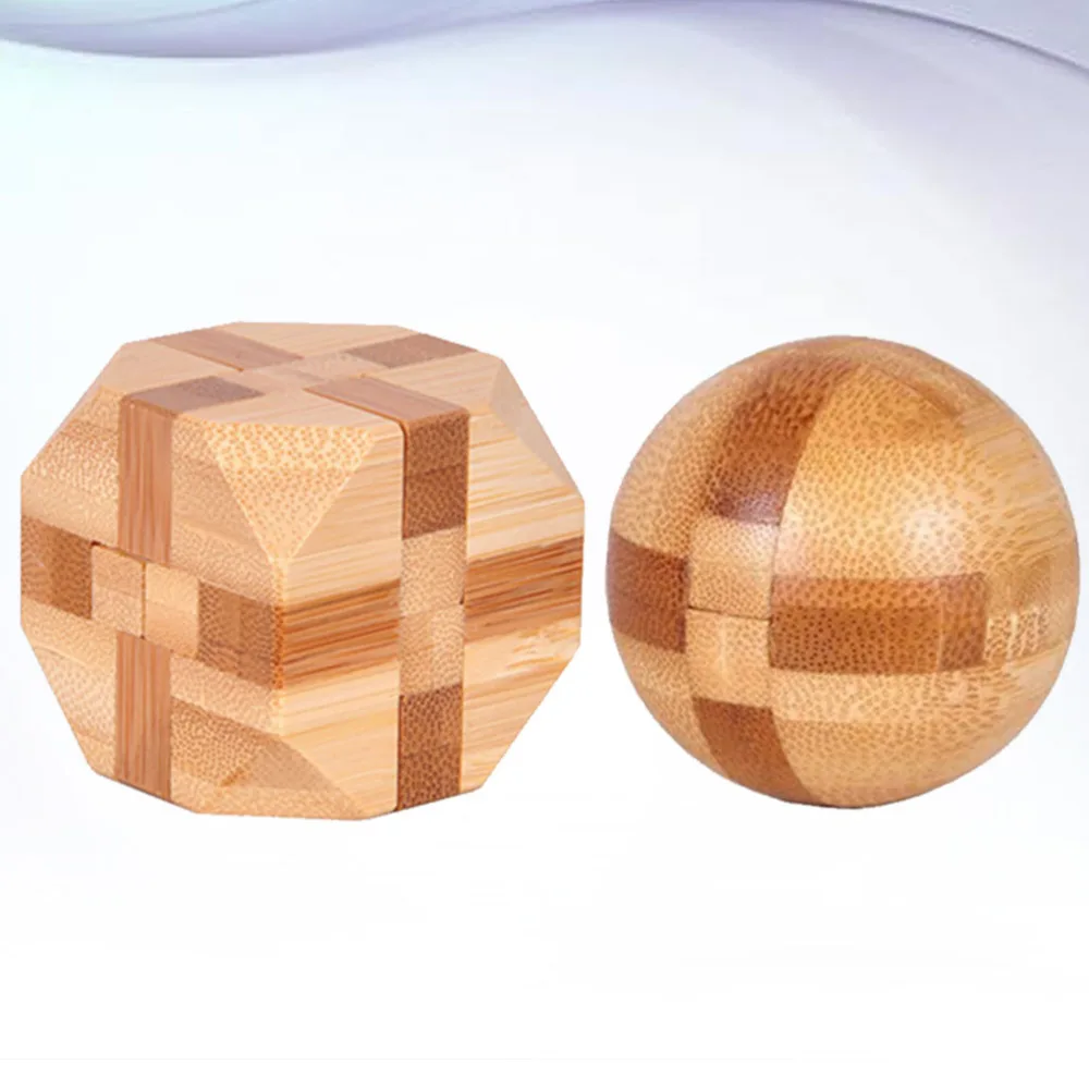 

2Pcs Funny Classic Intellectual Puzzle Lock Bamboo Cube Ming Luban Lock Toys IQ Assembling for Home (Lock + T