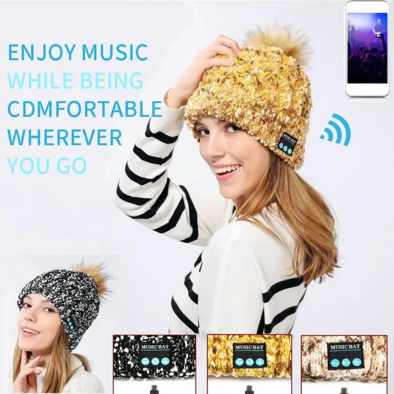 Вязаная Шапка бини Беспроводная стерео Bluetooth Музыка уличные шляпы наушники