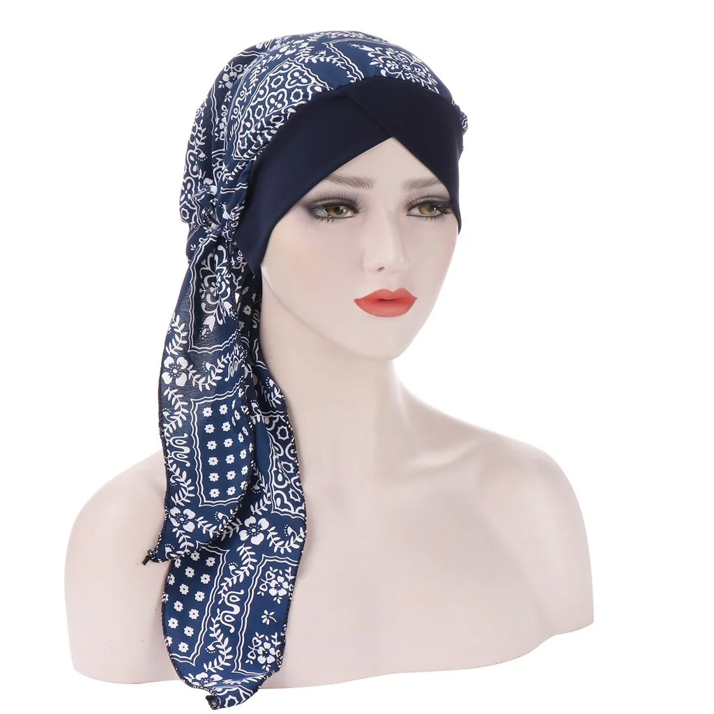 New Bright Silk Forehead Floral Fashion Cross Head Cap Chiffon Chemotherapy Hat Hot Sale Cotton Hijab Turban hijab Bonnet Islam |