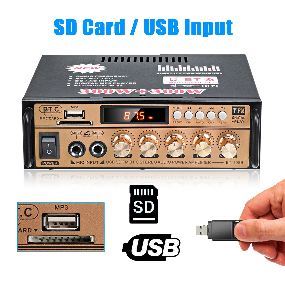 Автомобильный усилитель мощностью 300 Вт + Hi-Fi мощности стереозвука bluetooth Сабвуфер