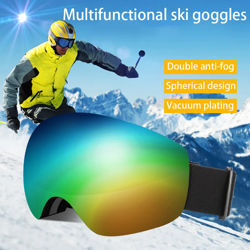 

2021 New Brand Ski Goggles Three-layer Anti-fog Big Ski Mask Glasses Ski Snowman Ladies Ski Goggles Anti-uv