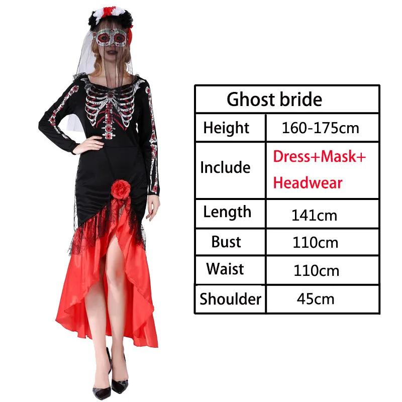 Ghost bride ВЗРОСЛЫЙ ТЕРРОР Voodoo Вампир Костюмы на Хэллоуин для женщин и мужчин карнавальные вечерние костюмы призрак невесты скелет костюм аниме для косплея платье - Цвет: Ghost bride