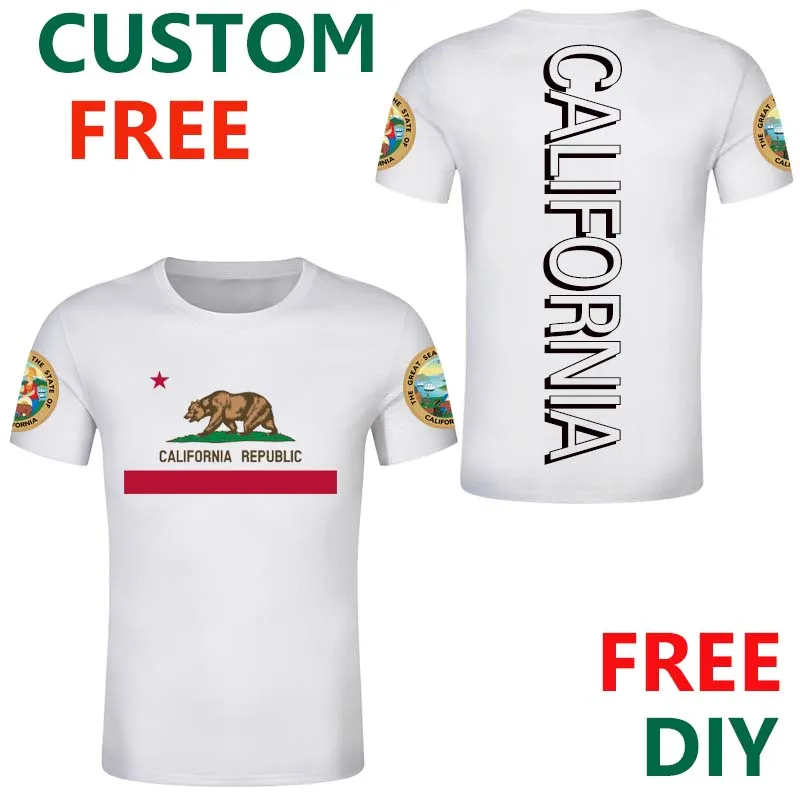 

California State Flag male t shirt Custom cartoon Bear shirt Los Angeles Sacramento San Francisco men Unisex republic tshirt