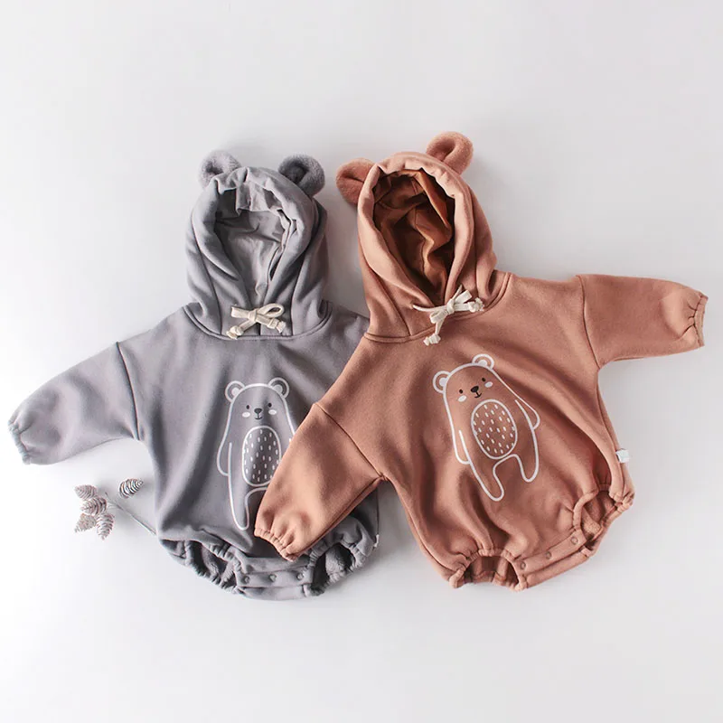 

Autumn Winter Infant Baby Boys Girls Rompers Baby Clothes Bear Printing Long Sleeve Rompers Baby Boys Girls Thicken Rompers
