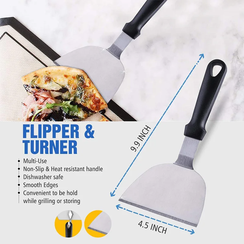 

Set of 5 Metal Spatula with Plastic Handle - Multipurpose Griddle Accessories Kit for BBQ Grill Griddle