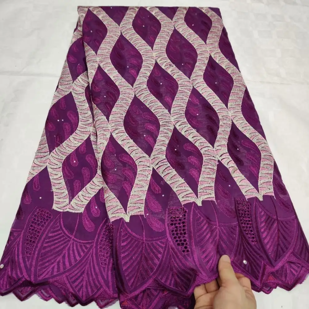 Новый дизайн швейцарская вуаль кружевная фиолетовая африканская ткань с камнями