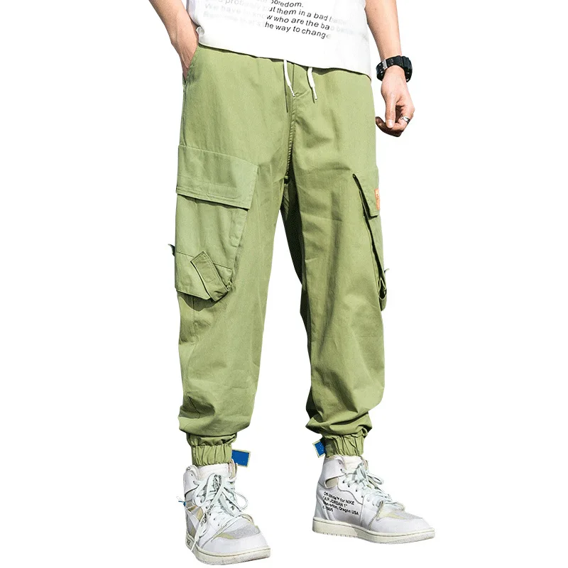 2020 на весну в стиле хип хоп для бега Для мужчин зеленого цвета штаны шаровары