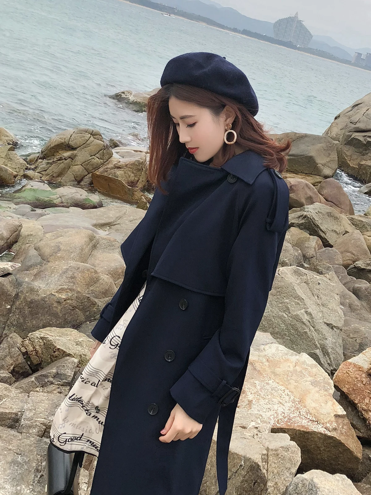 

2020 Windbreaker Women's Mid-Length Trench Coats Autumn Business Suit Collar Double-breasted Slim-Fit Short-Height Jacket