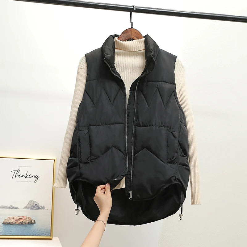 Women Waistcoat Down-filled Coat New Casual Solid Turn Down Collar Long Zipper Sleeveless Thick Warm Padded Vest Coat