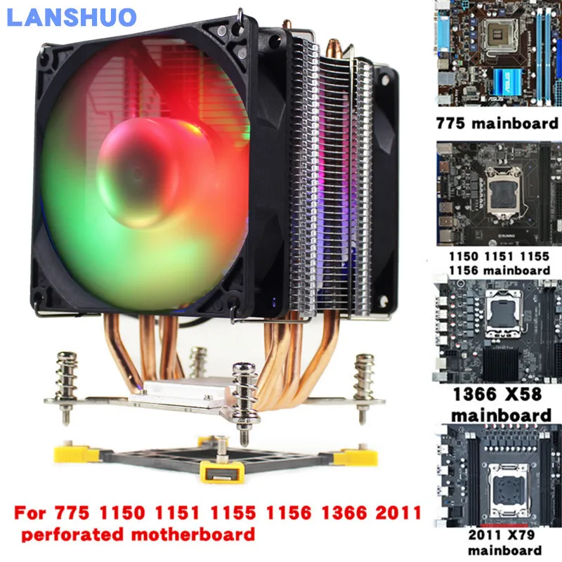 Кулер для процессора с RGB светодиодами 775 контактов 4 тепловые трубки 12 В 9 см 2