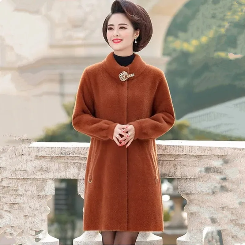 Женская длинная куртка UHYTGF Повседневная теплая из искусственной норки и бархата