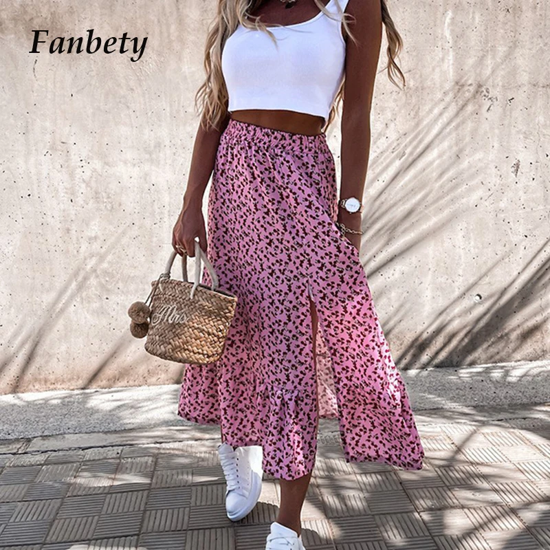 Модные Цветочный принт Разделение вечерние юбки для женщин Новая Элегантная