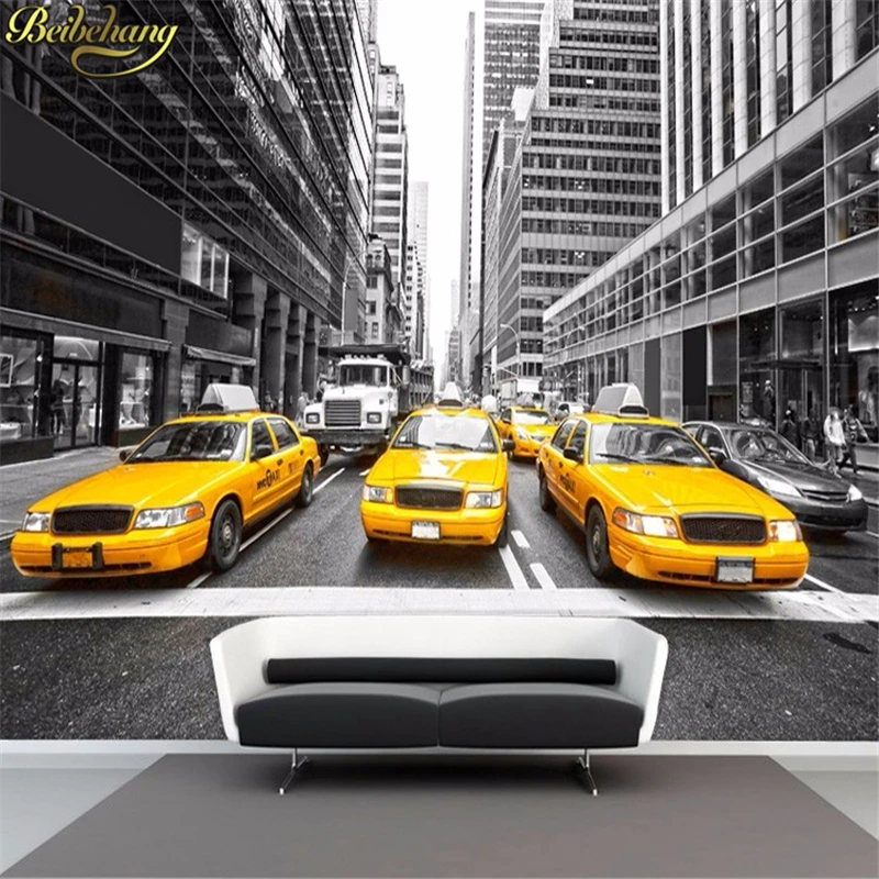 

beibehang New York yellow taxi papel de parede 3d wallpaper background wall paper for living room bedroom mural wallpaper roll