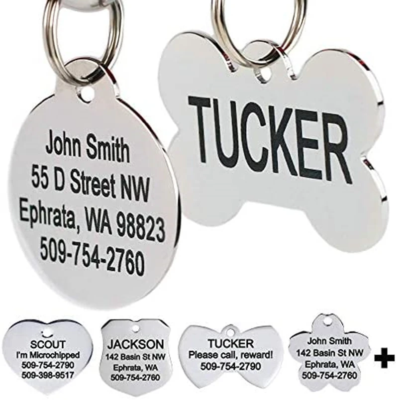 

9 Styles of Pet Supplies, Anti-lost Dog Tags, Cat Tags, Stainless Steel Pet Bone ID Tags, 4 Lines of Custom Text Perros