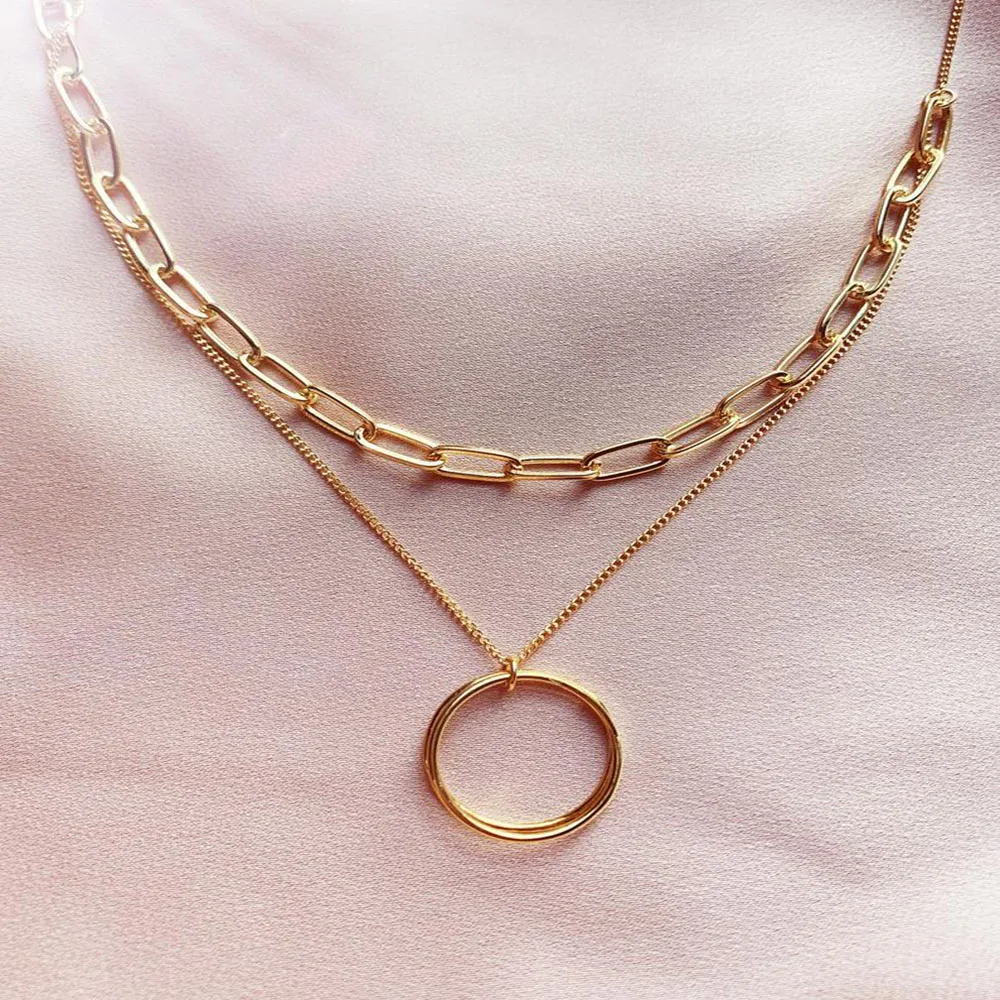 Дизайнерское Оригинальное металлическое ожерелье с двумя кольцами богемный