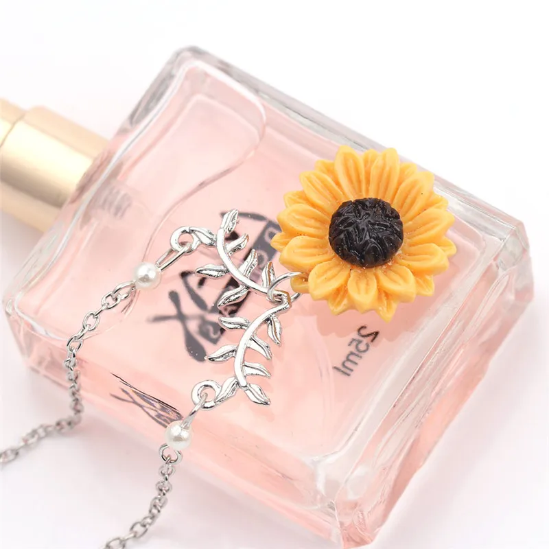 Модный Подсолнечник подвеска ожерелье имитация жемчуга подсолнечник цепочка