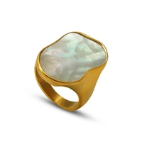 davini steel plated 18k gold handmade unique shaped white sea shell index finger ring simple ladies tail ring jewelry