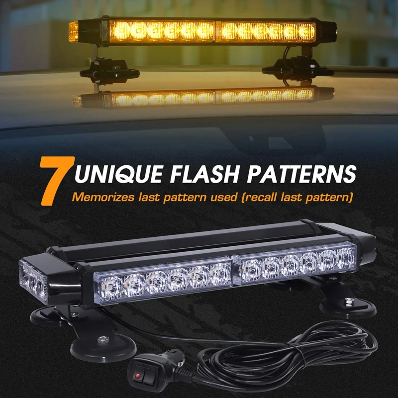 

LED Strobe Flashing Light Bar-Double Side Amber 30 LED High Intensity Emergency Hazard Warning Lighting Bar/Beacon/with Magnet a