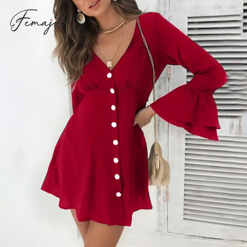 Femajor 2019 осеннее платье Для женщин модные красные короткие вечерние платья