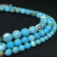 onevan rare genuine faceted round blue turquoise dyed 6 10mm stone bracelet necklace jewelry making diy accessories gift design