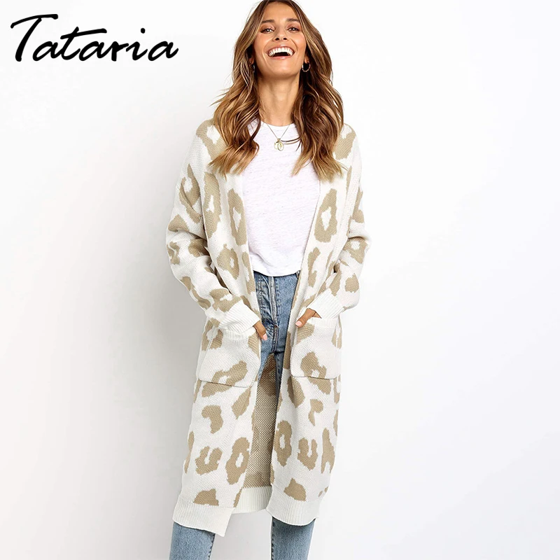 Tataria, Осень-зима, Женский вязаный кардиган с длинным рукавом, свитер, женский, Леопардовый, в горошек, вязаный, длинный кардиган, пальто для женщин
