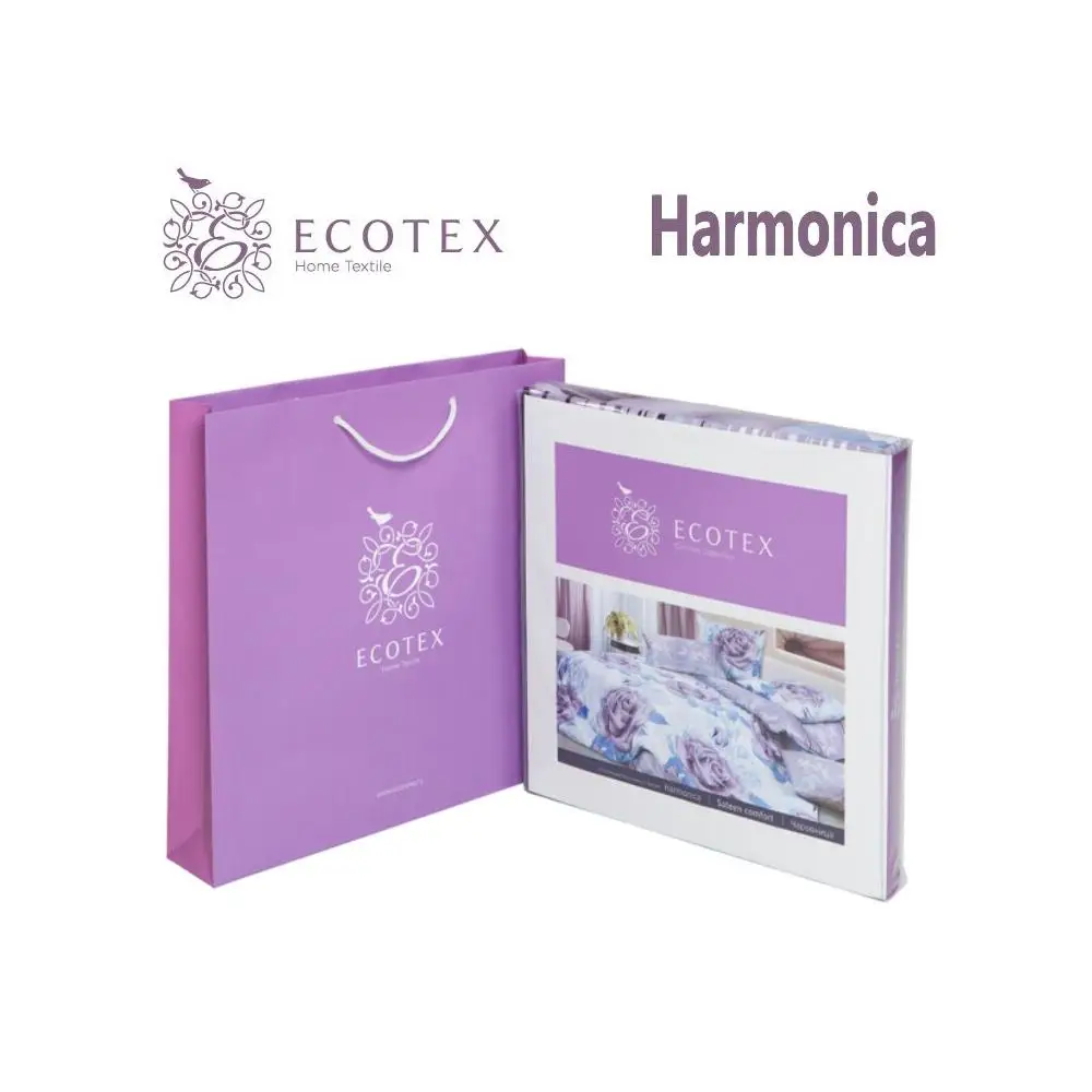 Комплект постельного белья Ecotex Цветочный ноктюрн 100% хлопок | Евро 1.5 сп 2 Дуэт Дом