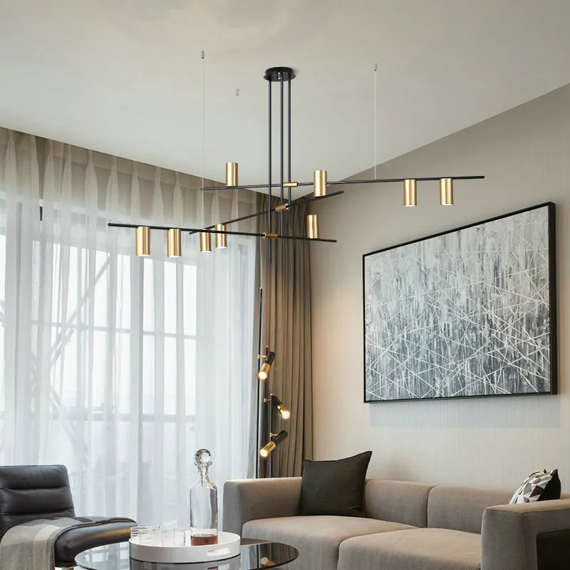 

led hanging lamp loft living room modern Minimalist dinning room long chandelier light design Nordic home kitchen lighting gold