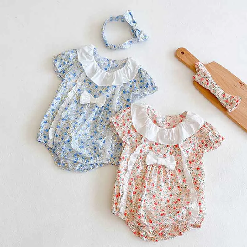 

Новые летние с круглым вырезом, с короткими рукавами, комбинезон для малышей с цветочным рисунком; Одежда для альпинизма для новорожденных, ...